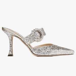 Jimmy Choo Marta 70mm Mule Pumps Heels in Silver Glitter - 36 - NWOB